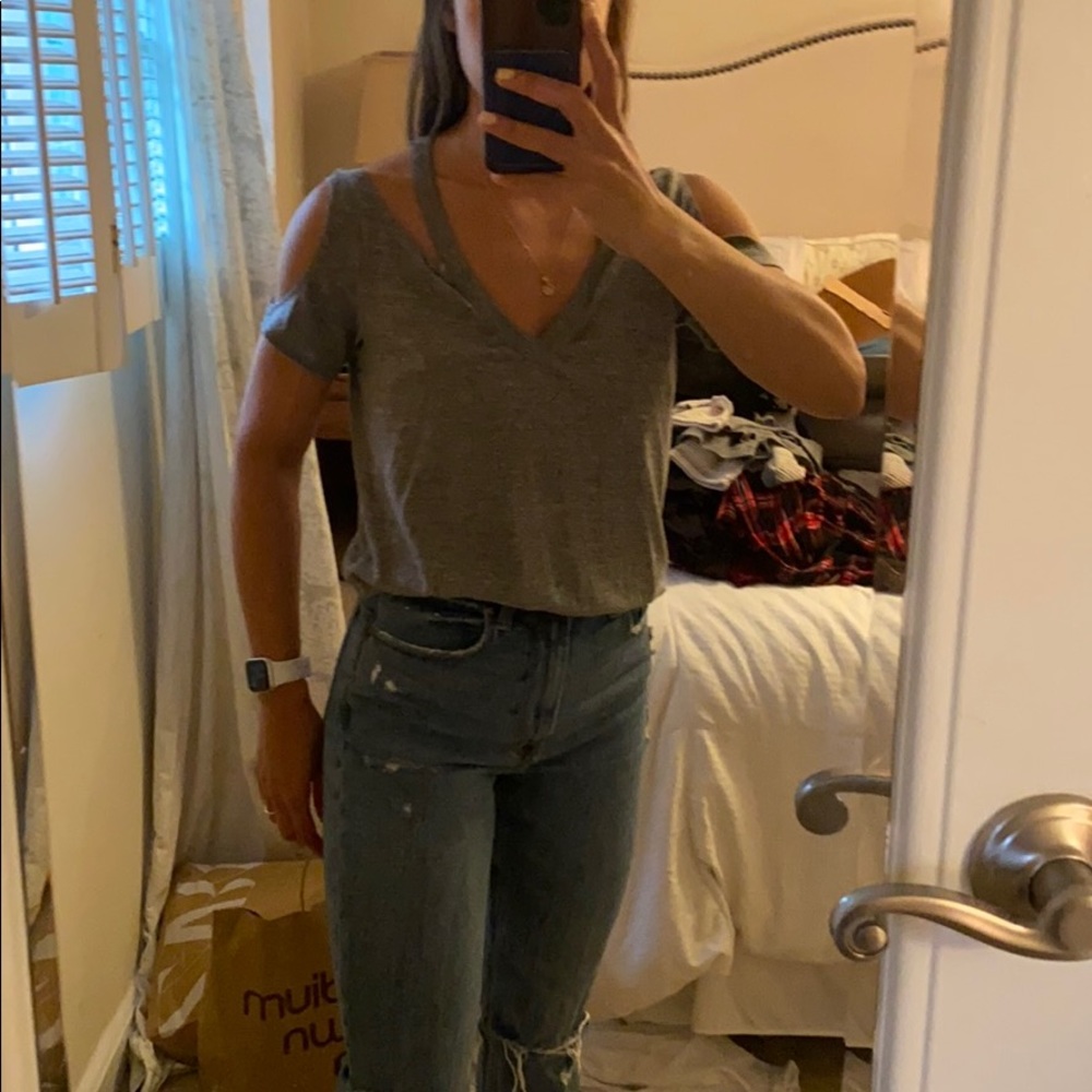 Grey cut out v neck